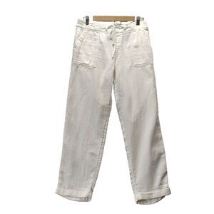 Old Navy Women's Ivory Drawstring Linen Blend Cuffed Pants Size M Coastal